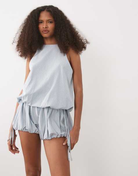 ASOS DESIGN - Top d'ensemble dos nu à ourlet boule - Bleu à carreaux - view 1