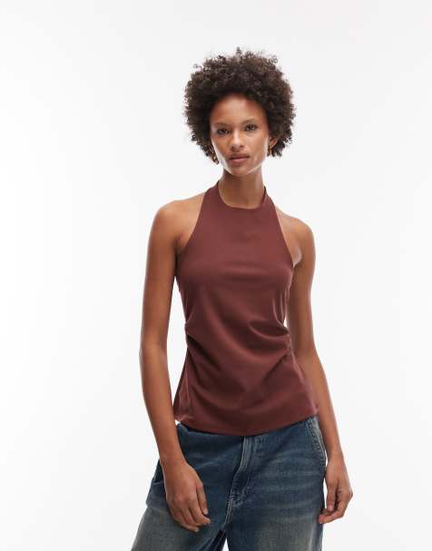ASOS DESIGN - Top d'ensemble dos nu épuré - Marron - view 1