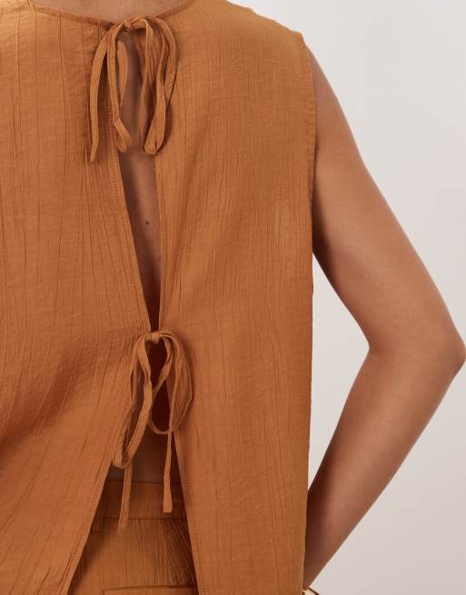 ASOS DESIGN - Top d'ensemble effet froissé noué dans le dos - Orange, 4 de 4