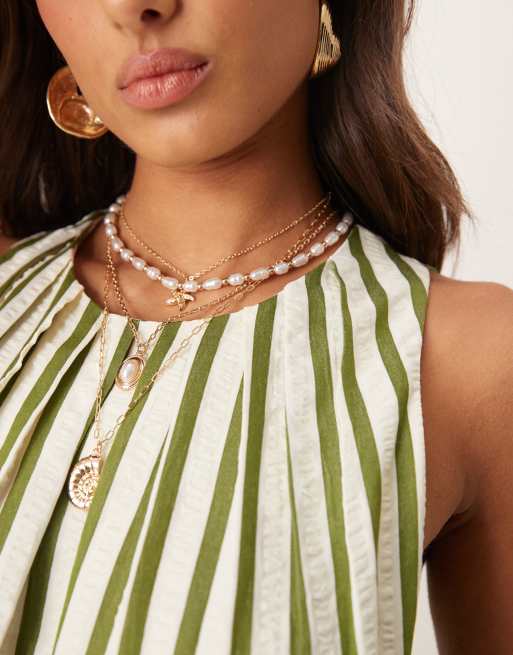 ASOS DESIGN seersucker shell top co-ord in khaki stripe