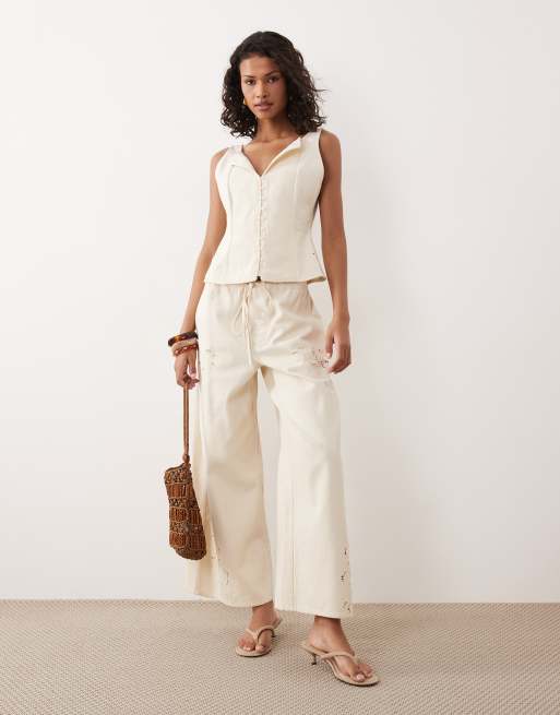 ASOS DESIGN - Top d'ensemble en denim à broderies - Écru, 3 de 4