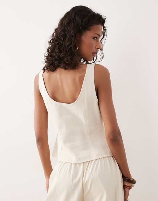 ASOS DESIGN - Top d'ensemble en denim à broderies - Écru, 4 de 4
