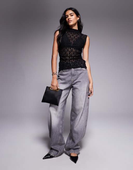 ASOS DESIGN - Top d'ensemble en dentelle avec col montant et fronces sur le côté - Noir, 2 de 4