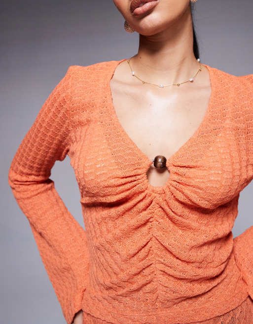 ASOS DESIGN - Top d'ensemble en maille à manches longues avec détail en métal - Orange, 2 de 4