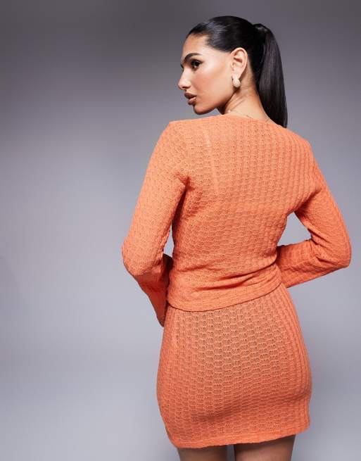 ASOS DESIGN - Top d'ensemble en maille à manches longues avec détail en métal - Orange, 3 de 4