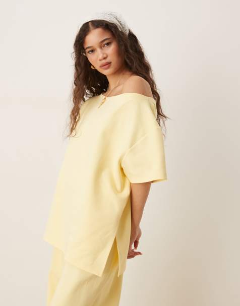 ASOS DESIGN - Top d'ensemble en maille interlock à épaules dénudées - Jaune - view 1