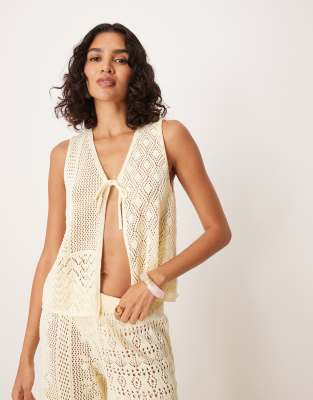 ASOS DESIGN - Top d'ensemble en maille noué devant - Écru - view 1