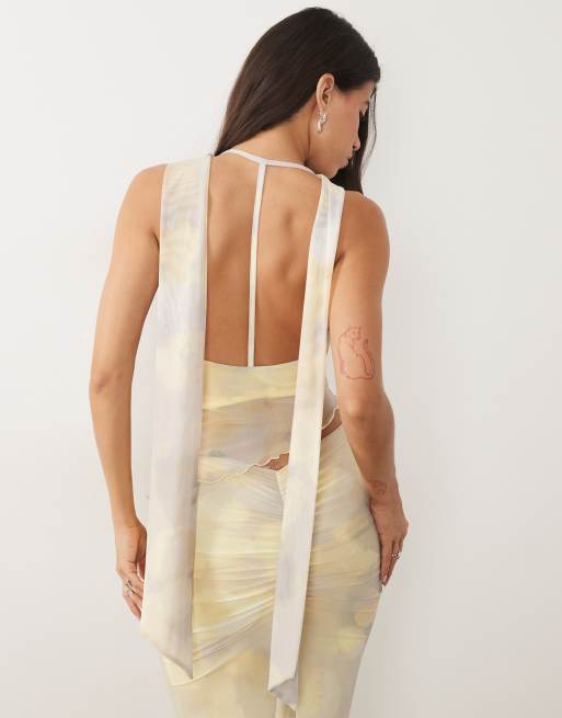 ASOS DESIGN - Top d'ensemble en tulle imprimé à col bénitier drapé et imprimé fleuri flou, 4 de 4
