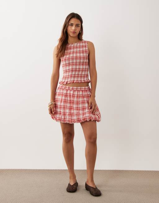 ASOS DESIGN - Top d'ensemble froncé à carreaux vichy - Rouge, 3 de 4