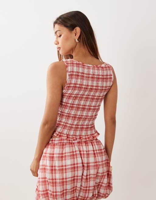 ASOS DESIGN - Top d'ensemble froncé à carreaux vichy - Rouge, 4 de 4