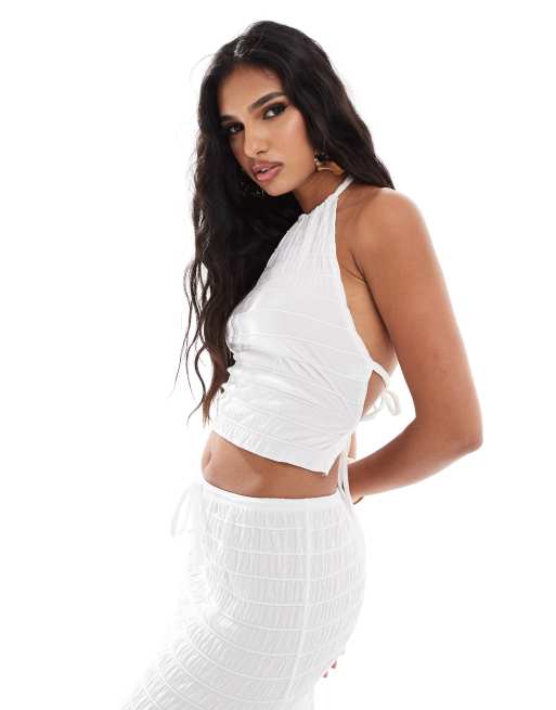 ASOS DESIGN - Top d'ensemble froncé avec dos nu et encolure américaine - Ivoire