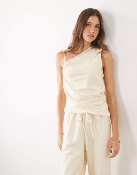 ASOS DESIGN - Top d'ensemble froncé et asymétrique - Crème - view 1
