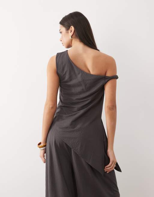 ASOS DESIGN - Top d'ensemble long en aspect lin avec ourlet asymétrique - Gris anthracite, 2 de 4
