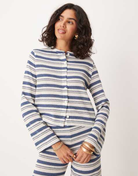 ASOS DESIGN - Top d'ensemble manches longues à rayures effet coupé-cousu - Ivoire - view 1