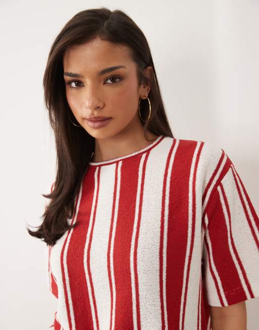 ASOS DESIGN - Top d'ensemble oversize en maille de jersey à rayures - Rouge/blanc, 3 de 4