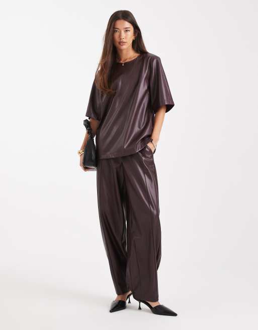 ASOS DESIGN - Top d'ensemble oversize en similicuir - Prune, 4 de 4