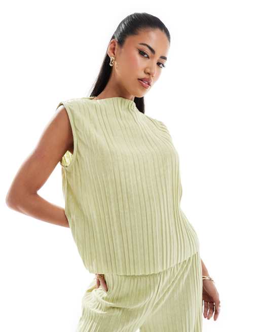 ASOS DESIGN - Top d'ensemble plissé sans manches à col montant - Vert