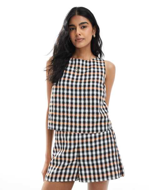 ASOS DESIGN - Top d'ensemble sans manches à carreaux vichy - view 1