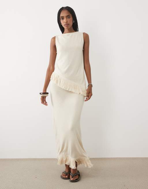ASOS DESIGN - Top d'ensemble sans manches en maille à franges - Crème, 2 de 4