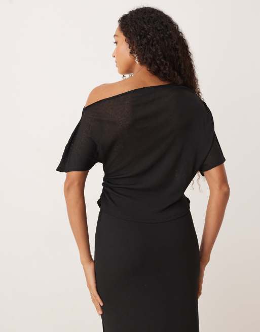 ASOS DESIGN - Top d'ensemble semi-transparent en tulle avec fronces et épaules dénudées - Noir, 4 de 4