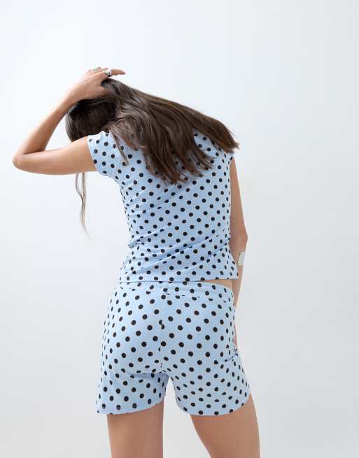 ASOS DESIGN - Top d'ensemble style sport à pois avec col V - Bleu, 3 de 5