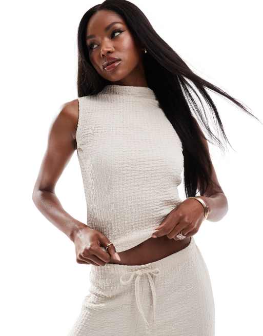 ASOS DESIGN - Top d'ensemble texturé à col montant - Crème