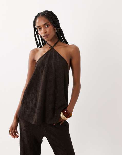 ASOS DESIGN - Top d'ensemble texturé à dos nu - Chocolat - view 1