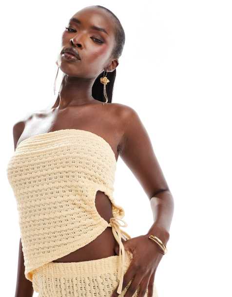 ASOS DESIGN - Top d'ensemble texturé à ourlet asymétrique et fente goutte d'eau - Babeurre - view 1