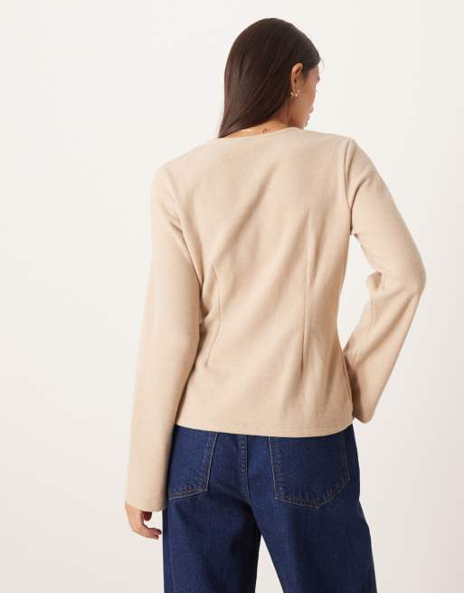 ASOS DESIGN - Top d'ensemble ultra-doux à manches longues avec détail boutonné - Taupe clair, 4 de 4