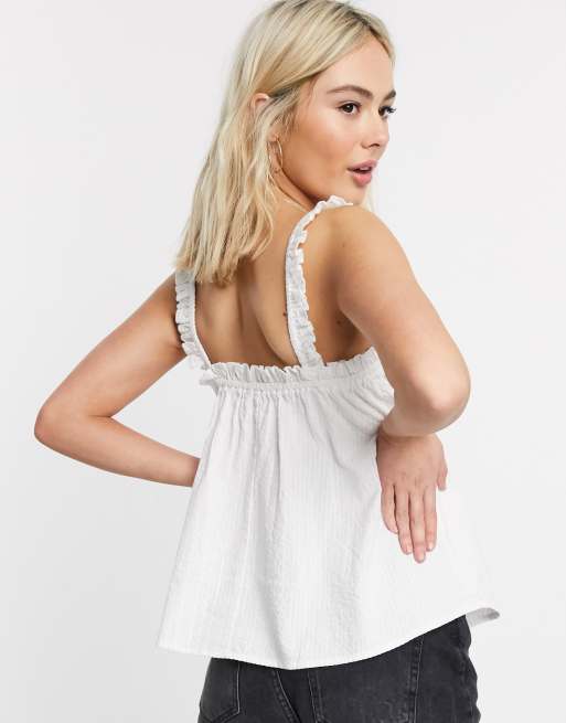 ASOS DESIGN - Top d'été encolure carrée en coton à volants - Blanc, 2 de 4