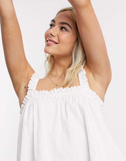 ASOS DESIGN - Top d'été encolure carrée en coton à volants - Blanc, 3 de 4