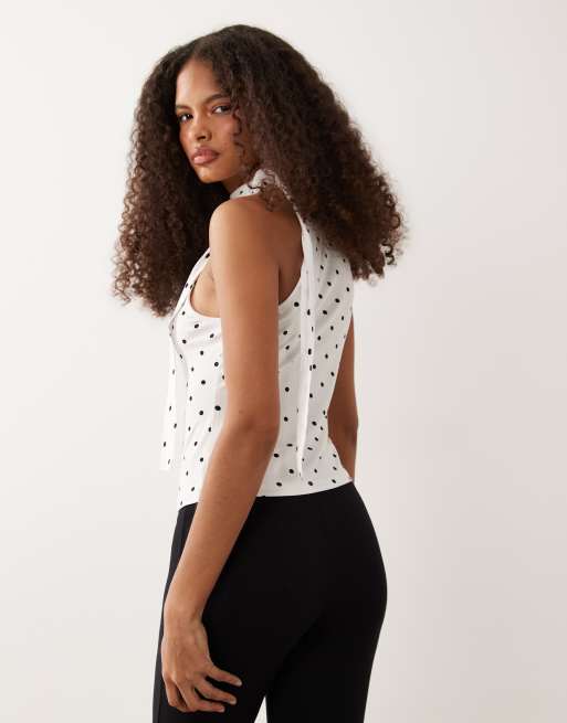 ASOS DESIGN - Top dos nageur à col montant noué et imprimé à pois, 4 de 4
