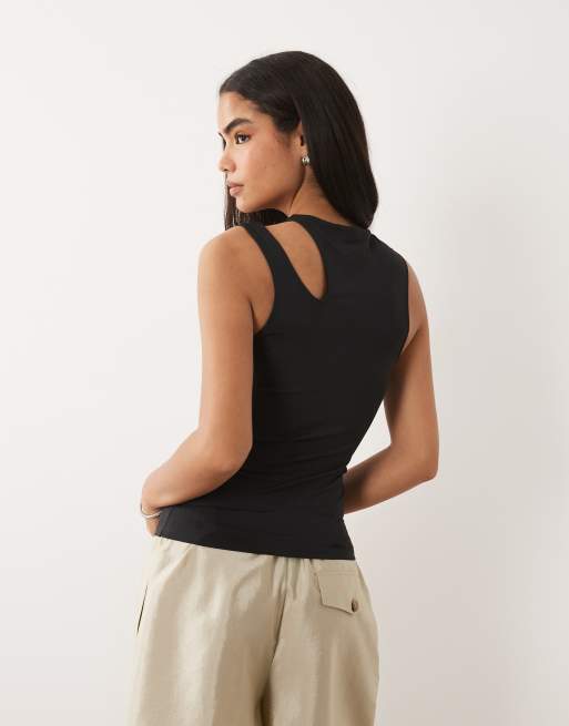 ASOS DESIGN - Top dos nageur près du corps en polyamide à découpe - Noir, 3 de 4