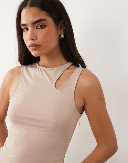 ASOS DESIGN - Top dos nageur près du corps en polyamide à découpe - Taupe, 4 de 4