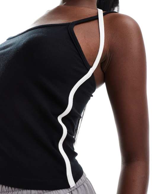 ASOS DESIGN - Top dos nu à bretelles fines et bord contrastant - Noir, 2 de 4
