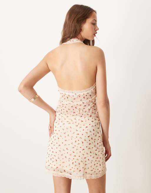ASOS DESIGN - Top dos nu à décolleté plongeant en tulle à petites fleurs avec bordures en dentelle, 4 de 4