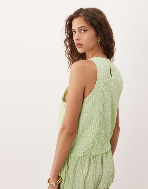 ASOS DESIGN - Top dos nu d'ensemble à carreaux avec ourlet boule - Vert, 4 de 4