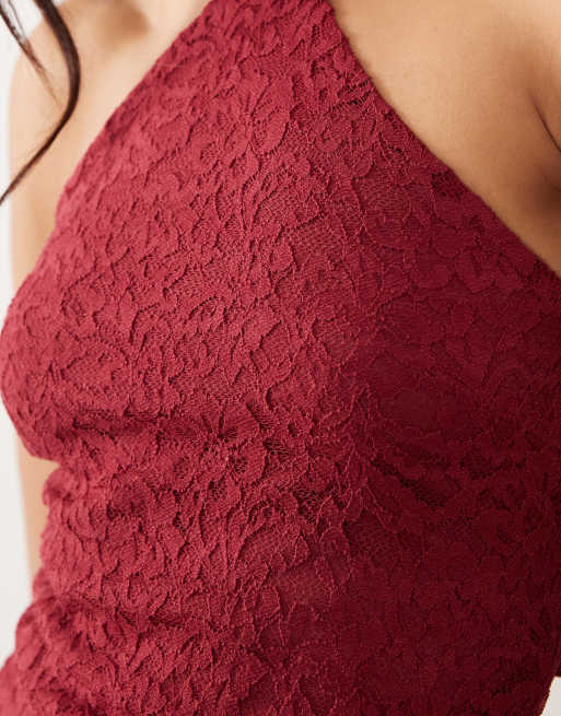 ASOS DESIGN - Top dos nu d'ensemble en dentelle - Bordeaux, 4 de 4