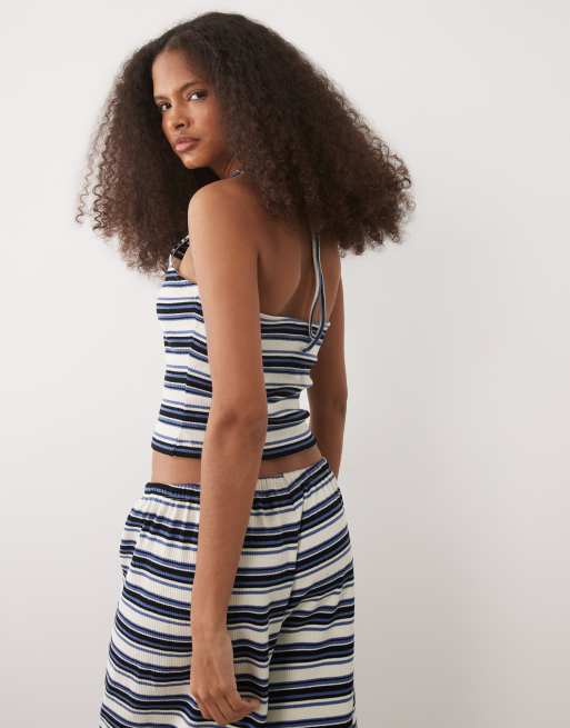 ASOS DESIGN - Top dos nu d'ensemble en tissu côtelé à rayures - Bleu, 3 de 4