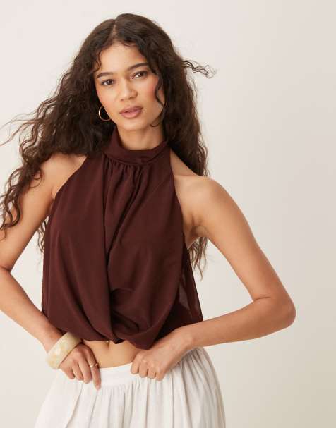 ASOS DESIGN - Top dos nu drapé - Chocolat - view 1