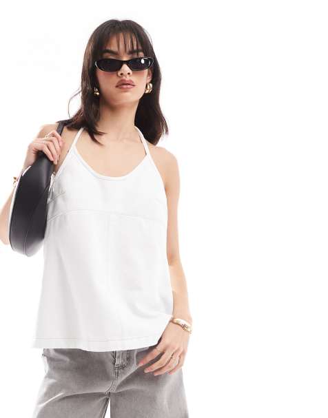 ASOS DESIGN - Top dos nu en denim - Blanc - view 1
