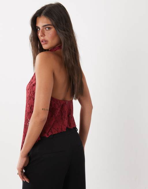 ASOS DESIGN top dos nu en dentelle drapé rouge, 2 de 4