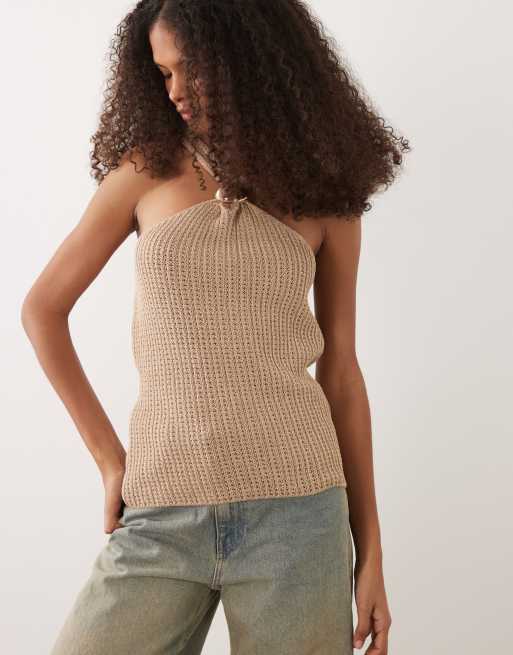 ASOS DESIGN - Top dos nu en maille crochetée avec détail métallique - Moka, 2 de 4