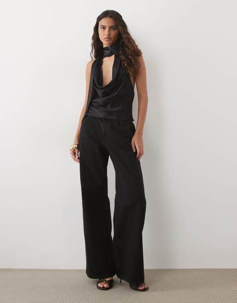 ASOS DESIGN top dos nu en satin avec foulard noir - view 1