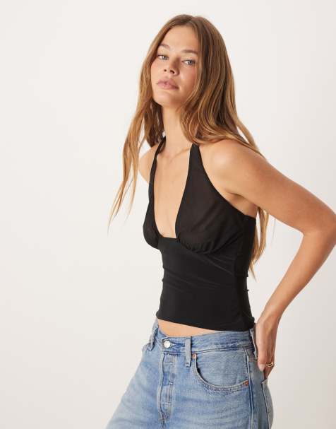 ASOS DESIGN - Top dos nu en tulle mélangé - Noir - view 1