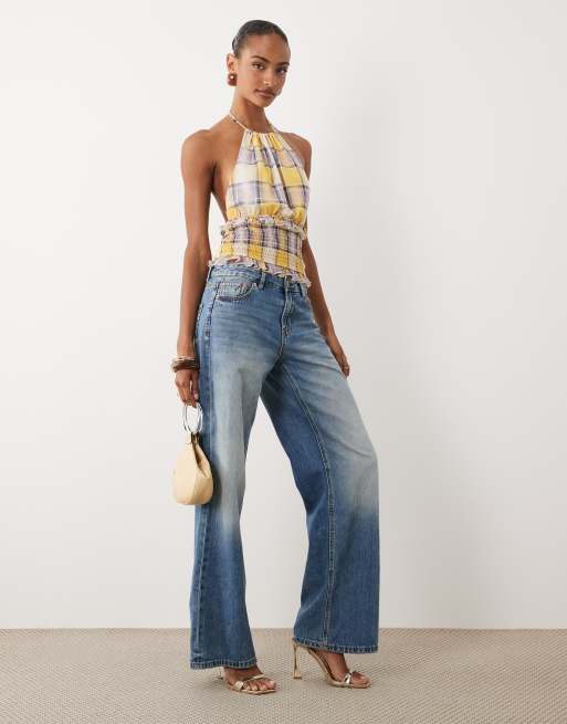 ASOS DESIGN - Top dos nu froncé en tulle à imprimé - Carreaux, 2 de 4
