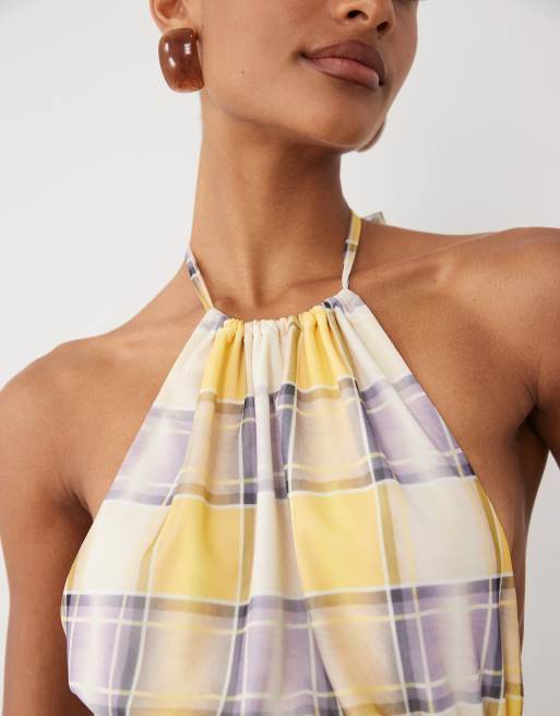 ASOS DESIGN - Top dos nu froncé en tulle à imprimé - Carreaux, 3 de 4