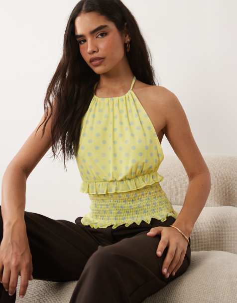 ASOS DESIGN - Top dos nu froncé en tulle à pois - Jaune - view 1