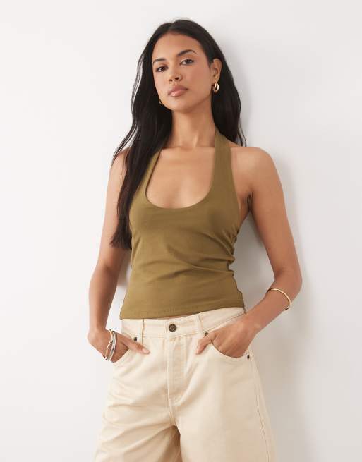 ASOS DESIGN - Top dos nu minimaliste en tissu double épaisseur - Kaki