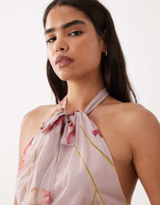 ASOS DESIGN - Top dos nu noué à ourlet fendu - Rose fleuri, 4 de 4